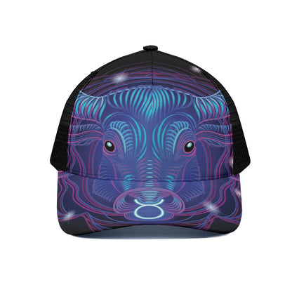 Dark Taurus Zodiac Sign Print Black Mesh Trucker Cap