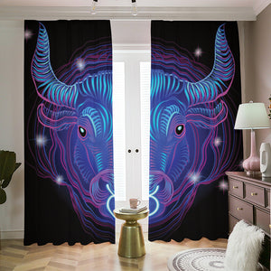 Dark Taurus Zodiac Sign Print Blackout Pencil Pleat Curtains