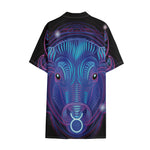 Dark Taurus Zodiac Sign Print Cotton Hawaiian Shirt