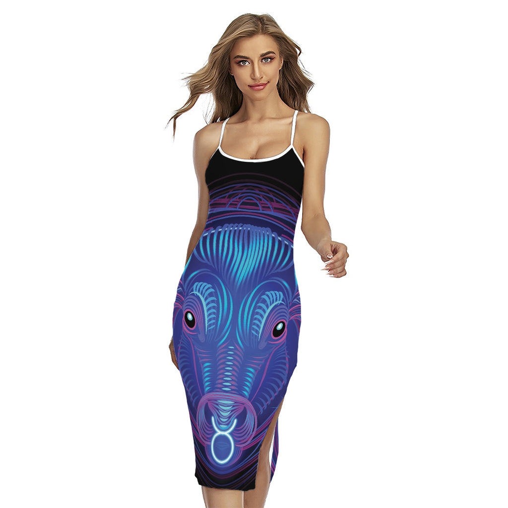 Dark Taurus Zodiac Sign Print Cross Back Cami Dress