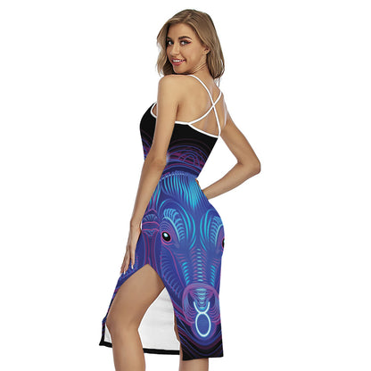 Dark Taurus Zodiac Sign Print Cross Back Cami Dress