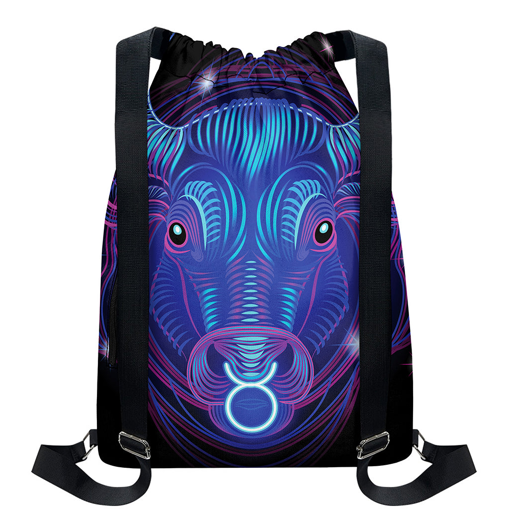 Dark Taurus Zodiac Sign Print Drawstring Backpack
