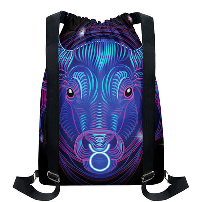 Dark Taurus Zodiac Sign Print Drawstring Backpack