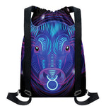 Dark Taurus Zodiac Sign Print Drawstring Backpack