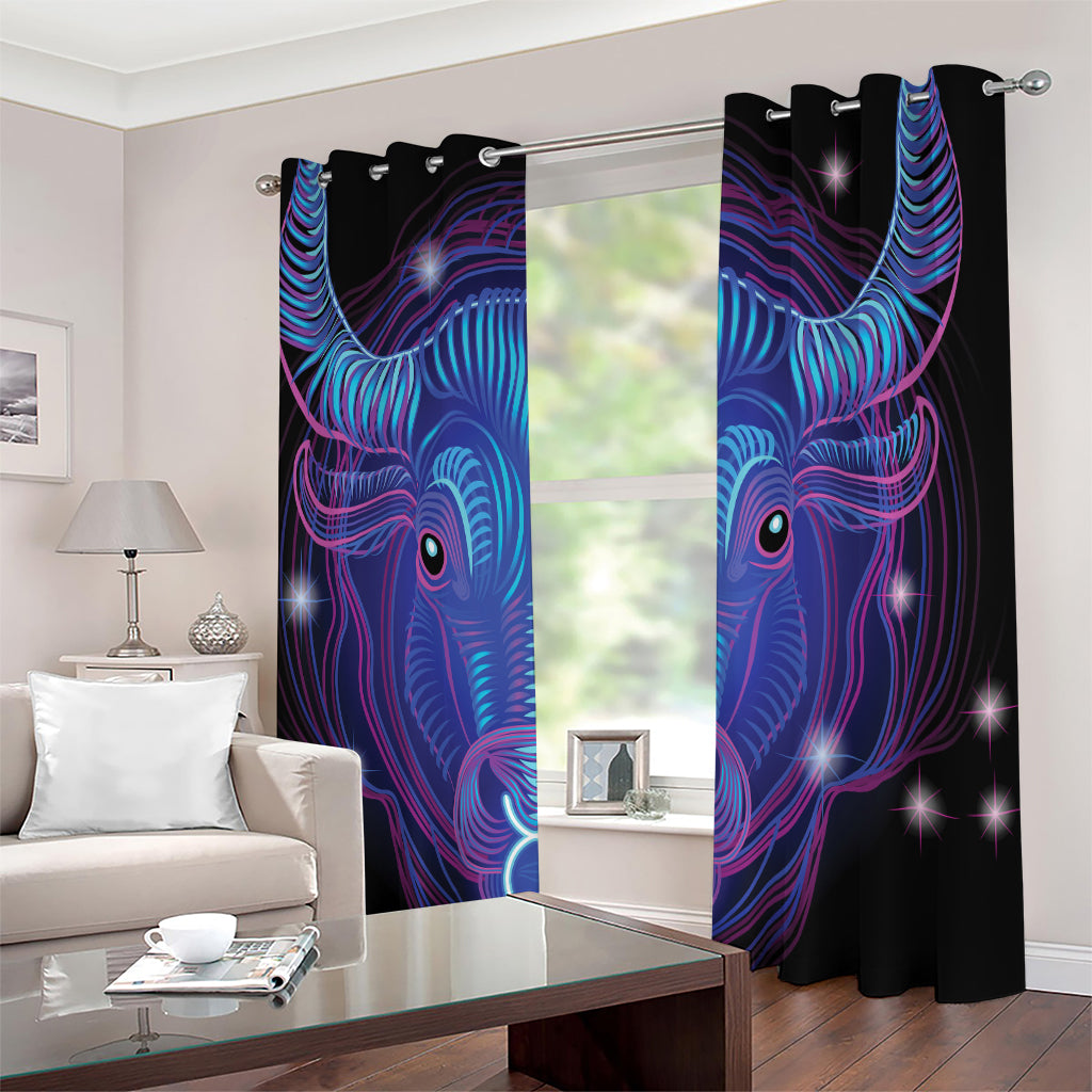 Dark Taurus Zodiac Sign Print Extra Wide Grommet Curtains