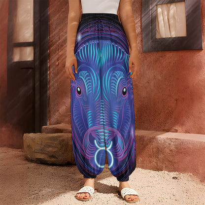 Dark Taurus Zodiac Sign Print Harem Pants