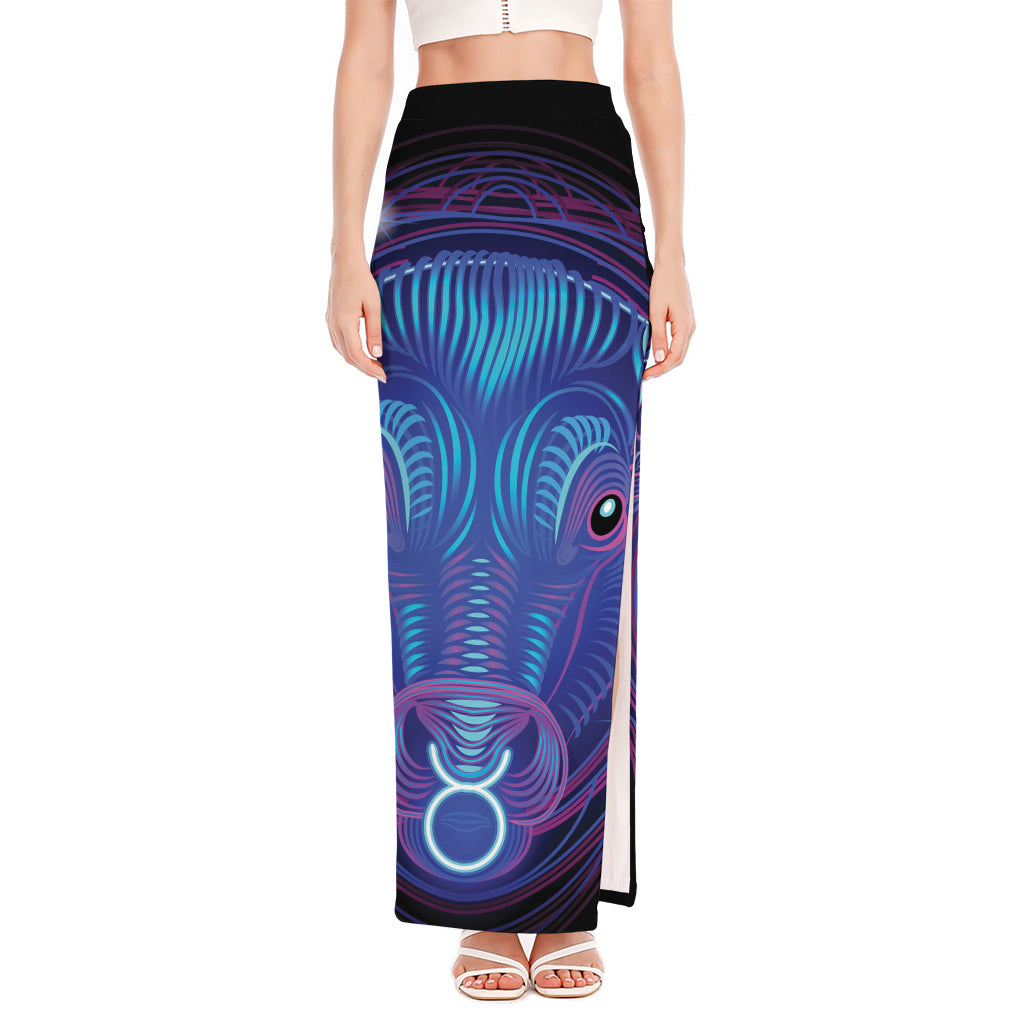 Dark Taurus Zodiac Sign Print High Slit Maxi Skirt