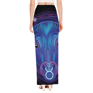 Dark Taurus Zodiac Sign Print High Slit Maxi Skirt