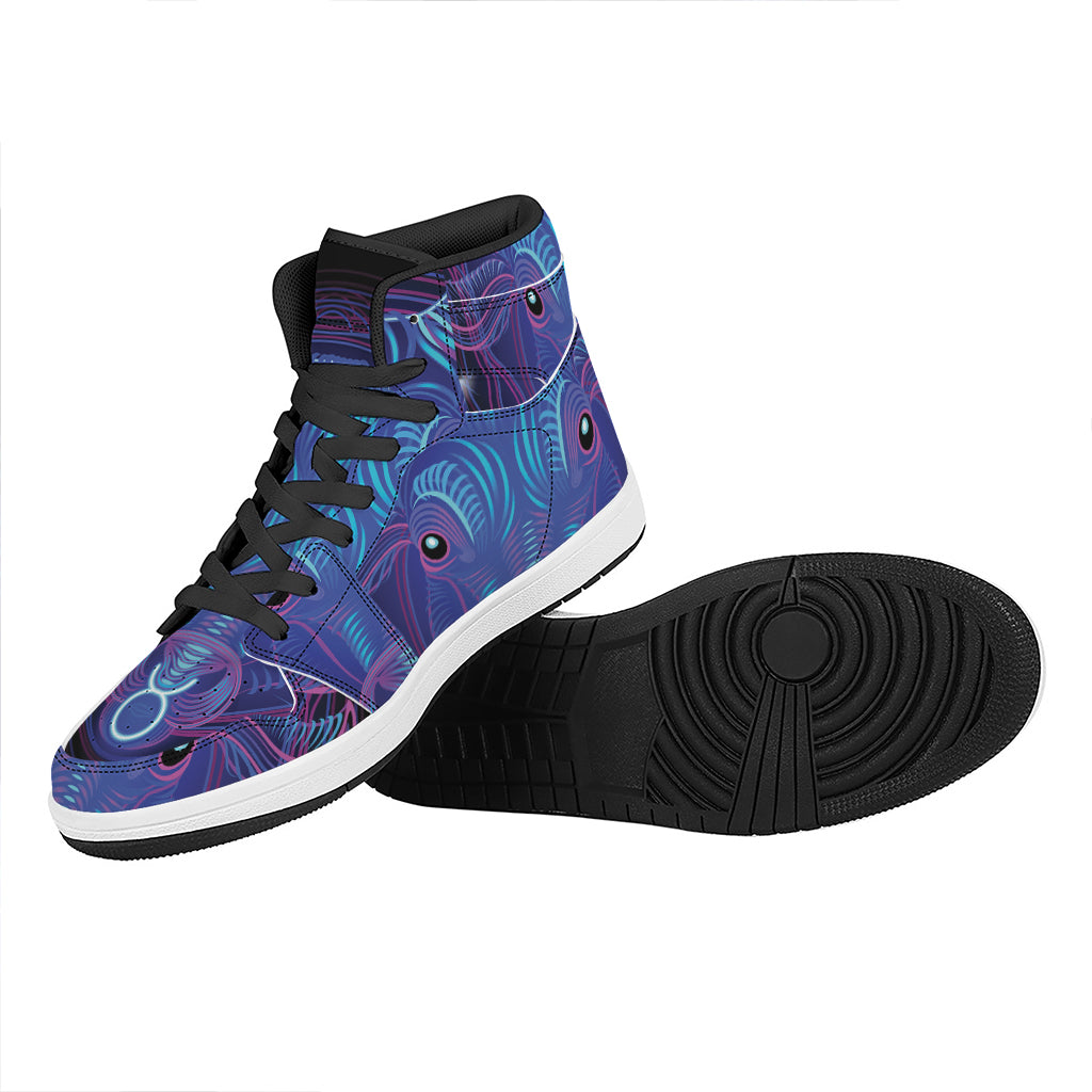 Dark Taurus Zodiac Sign Print High Top Leather Sneakers