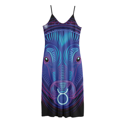 Dark Taurus Zodiac Sign Print Jersey Midi Cami Dress