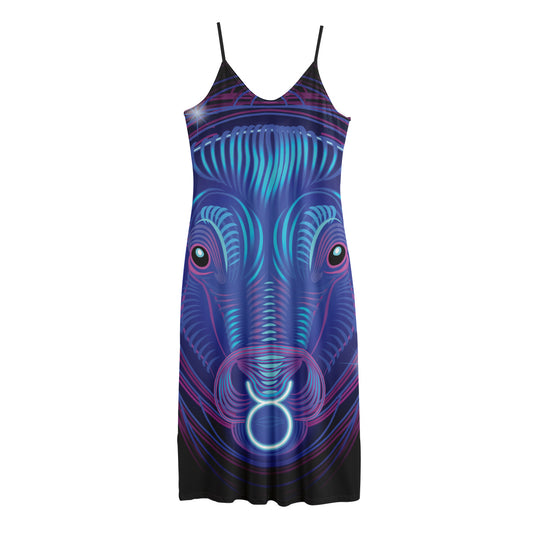 Dark Taurus Zodiac Sign Print Jersey Midi Cami Dress