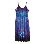 Dark Taurus Zodiac Sign Print Jersey Midi Cami Dress