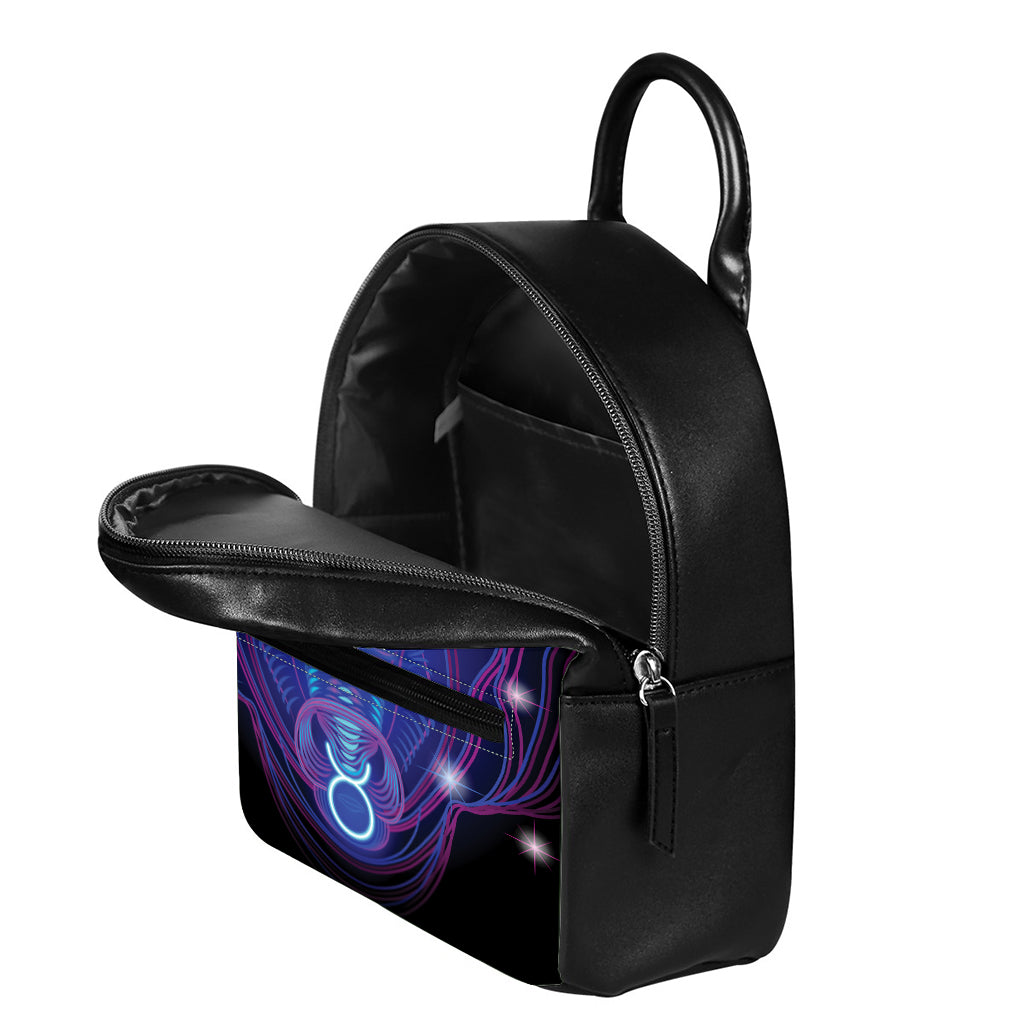 Dark Taurus Zodiac Sign Print Leather Backpack