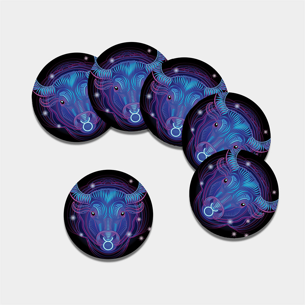 Dark Taurus Zodiac Sign Print Leather Coaster Set