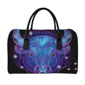 Dark Taurus Zodiac Sign Print Leather Duffel Bag