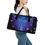 Dark Taurus Zodiac Sign Print Leather Duffle Bag