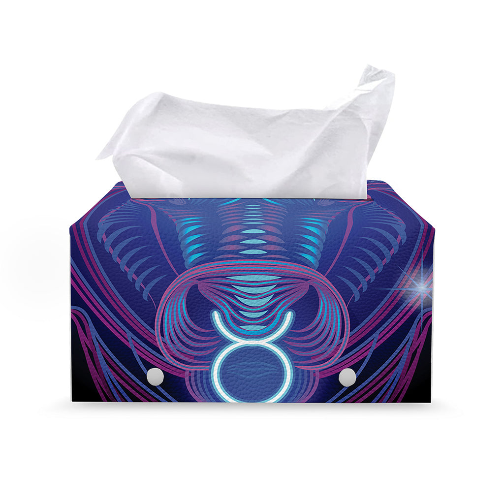 Dark Taurus Zodiac Sign Print Leather Tissue Box Cover