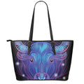 Dark Taurus Zodiac Sign Print Leather Tote Bag With Zipper