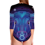 Dark Taurus Zodiac Sign Print Long Sleeve Swimsuit