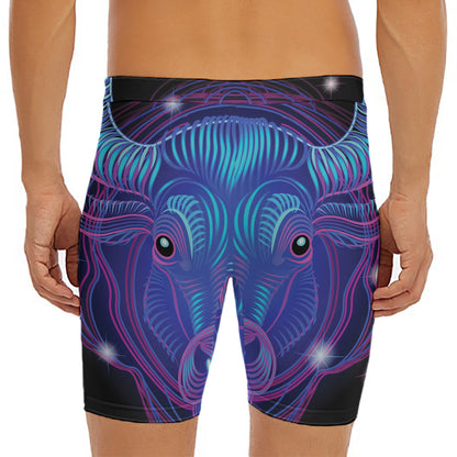 Dark Taurus Zodiac Sign Print Men's Long Boxer Briefs