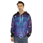 Dark Taurus Zodiac Sign Print Men's Velvet Pullover Hoodie