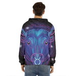 Dark Taurus Zodiac Sign Print Men's Velvet Pullover Hoodie