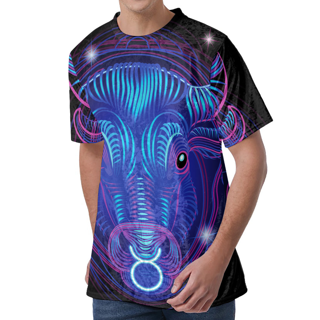Dark Taurus Zodiac Sign Print Men's Velvet T-Shirt