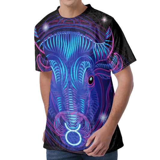 Dark Taurus Zodiac Sign Print Men's Velvet T-Shirt