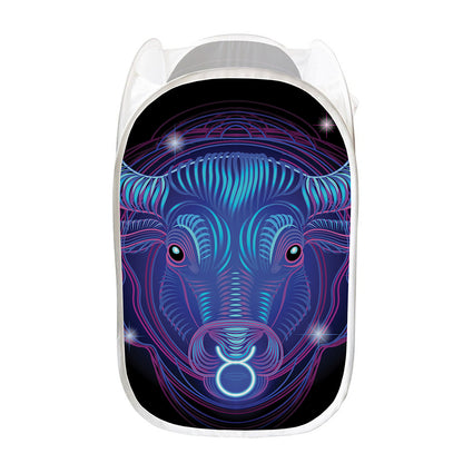 Dark Taurus Zodiac Sign Print Mesh Laundry Hamper