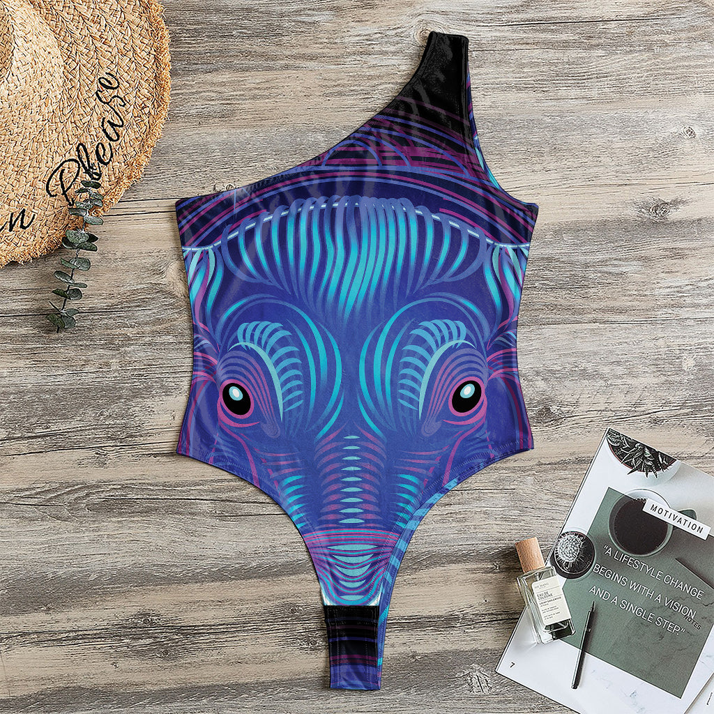 Dark Taurus Zodiac Sign Print One Shoulder Bodysuit