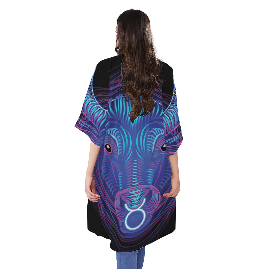 Dark Taurus Zodiac Sign Print Open Front Beach Cover Up