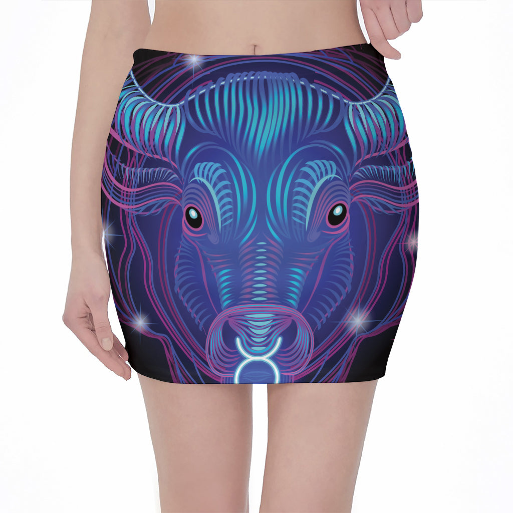 Dark Taurus Zodiac Sign Print Pencil Mini Skirt