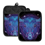 Dark Taurus Zodiac Sign Print Pot Holders With Pocket