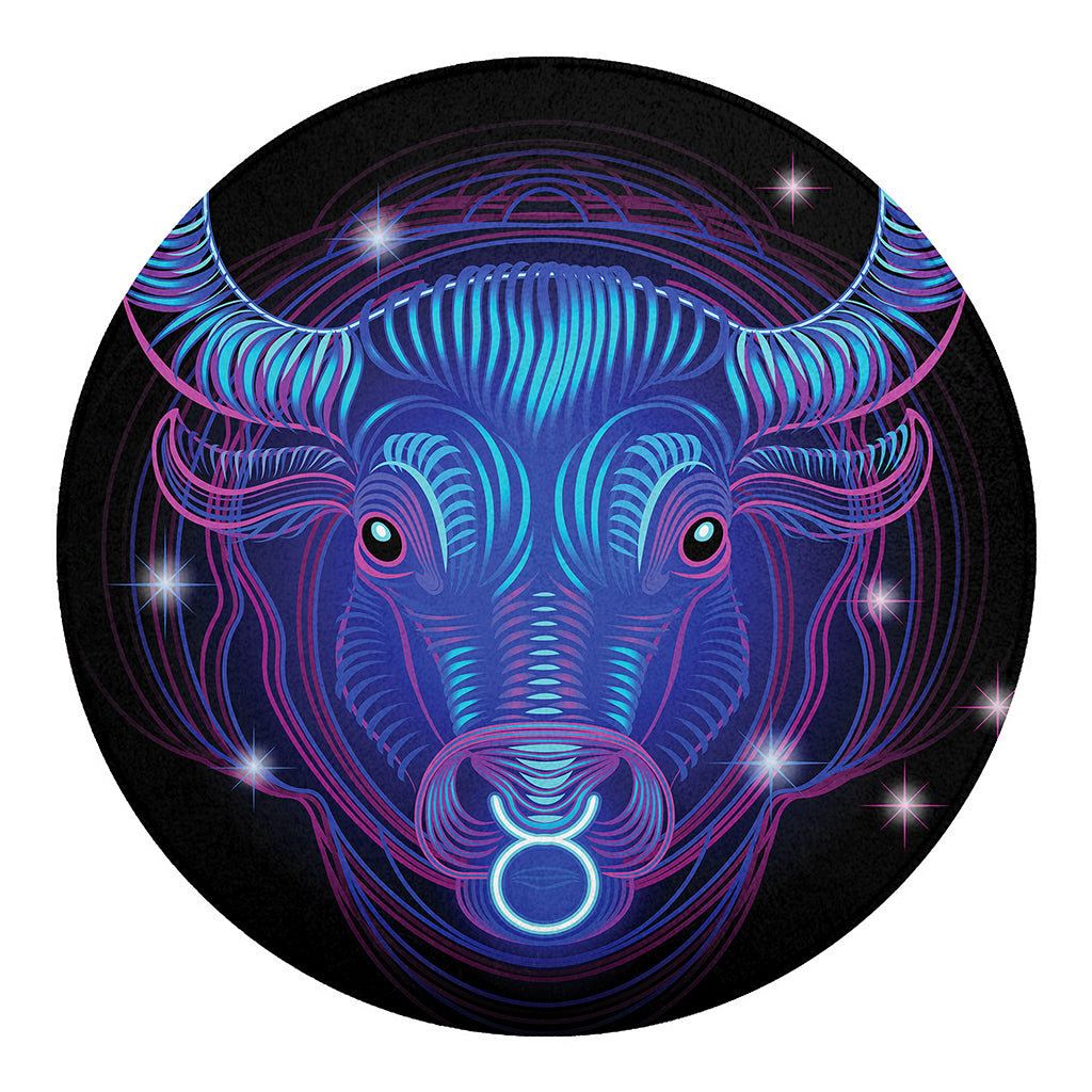 Dark Taurus Zodiac Sign Print Round Blanket