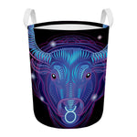 Dark Taurus Zodiac Sign Print Round Laundry Basket