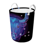 Dark Taurus Zodiac Sign Print Round Laundry Basket