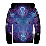 Dark Taurus Zodiac Sign Print Sherpa Lined Zip Up Hoodie