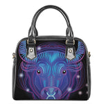 Dark Taurus Zodiac Sign Print Shoulder Handbag