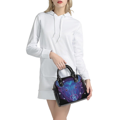 Dark Taurus Zodiac Sign Print Shoulder Handbag