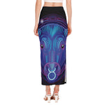 Dark Taurus Zodiac Sign Print Side Slit Maxi Skirt