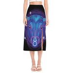 Dark Taurus Zodiac Sign Print Side Slit Midi Skirt