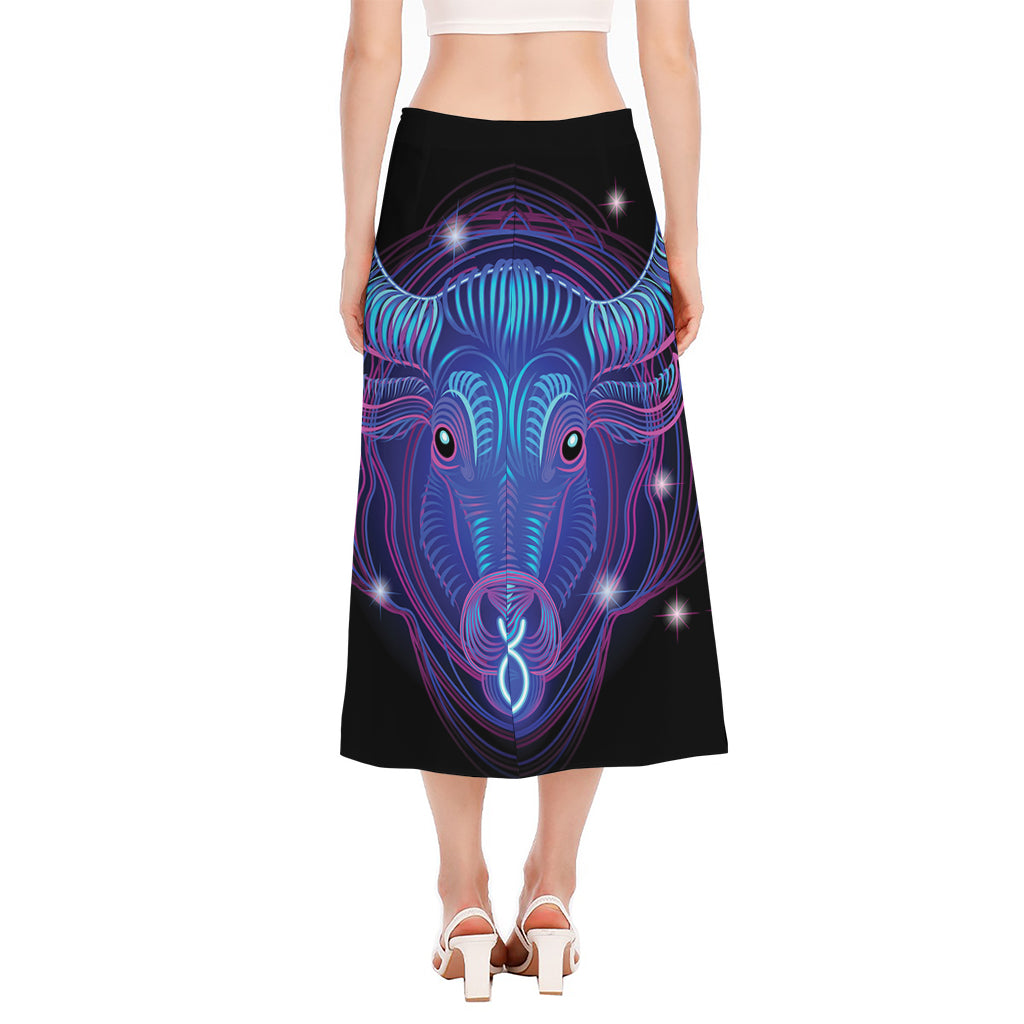 Dark Taurus Zodiac Sign Print Side Slit Midi Skirt