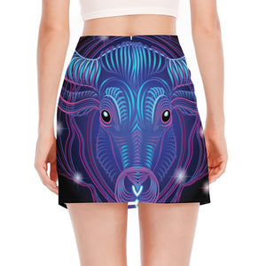 Dark Taurus Zodiac Sign Print Side Slit Mini Skirt