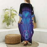Dark Taurus Zodiac Sign Print Silk V-Neck Kaftan Dress