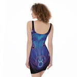 Dark Taurus Zodiac Sign Print Sleeveless Bodycon Dress