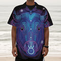 Dark Taurus Zodiac Sign Print Textured Short Sleeve Shirt
