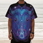 Dark Taurus Zodiac Sign Print Textured Short Sleeve Shirt