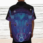 Dark Taurus Zodiac Sign Print Textured Short Sleeve Shirt