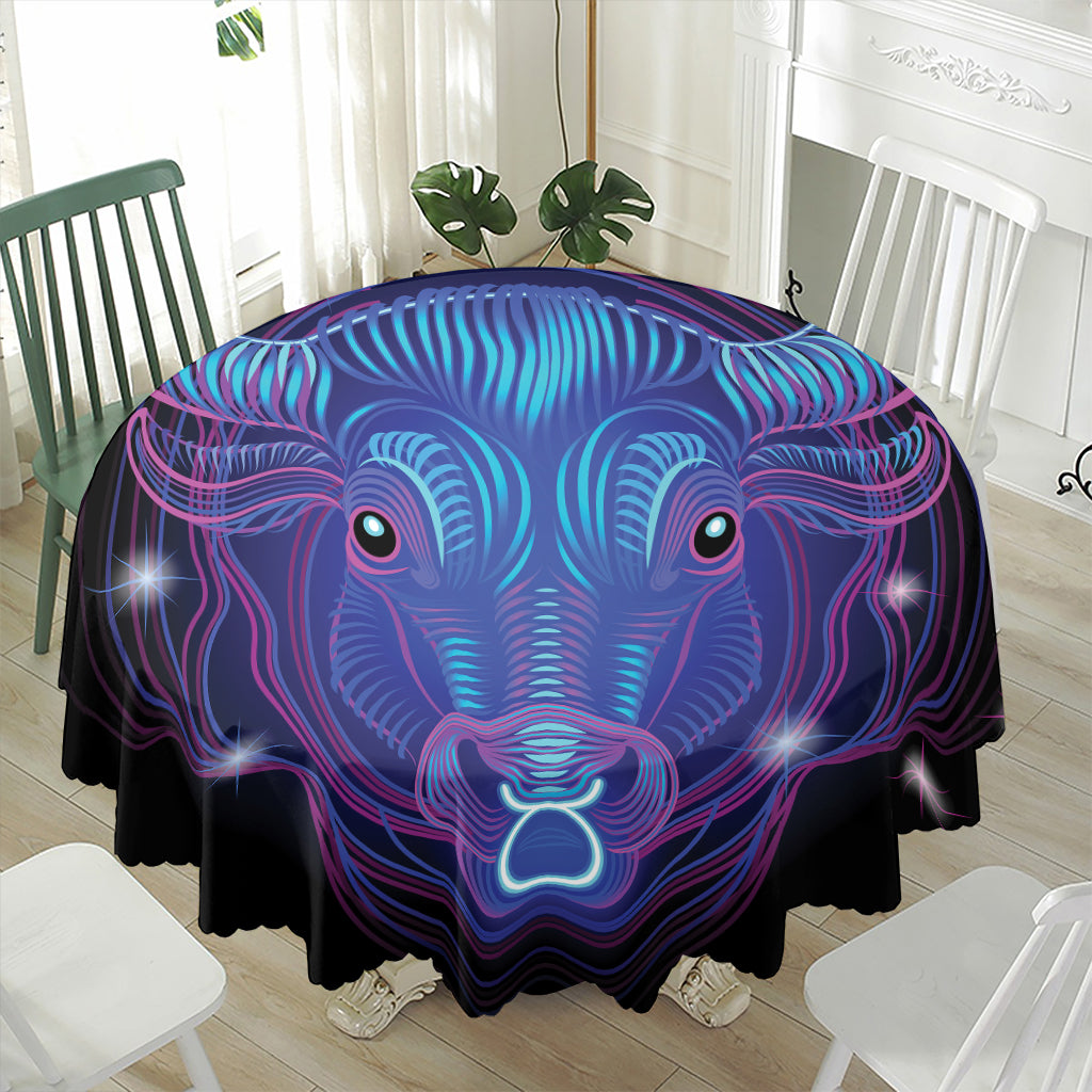 Dark Taurus Zodiac Sign Print Waterproof Round Tablecloth