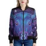 Dark Taurus Zodiac Sign Print Women's Bomber Jacket